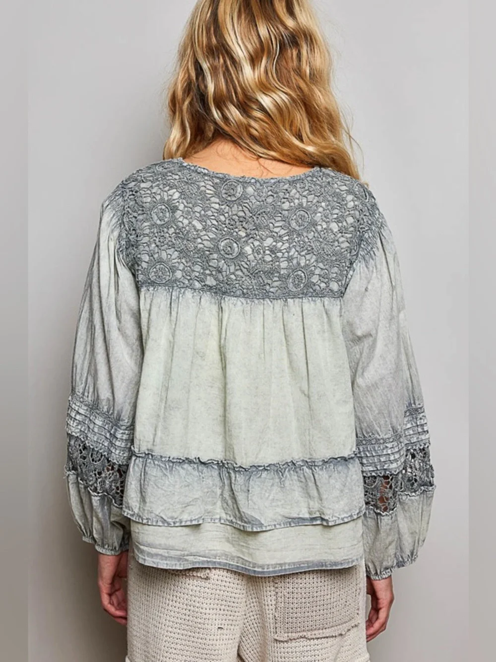 POL Washed Ruffle Button-Front Blouse - Picture 3 of 4
